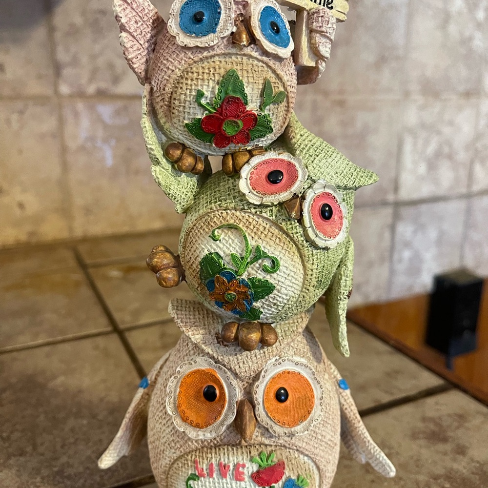 Stacked Owl Outdoor Garden Statue, 9 inches height